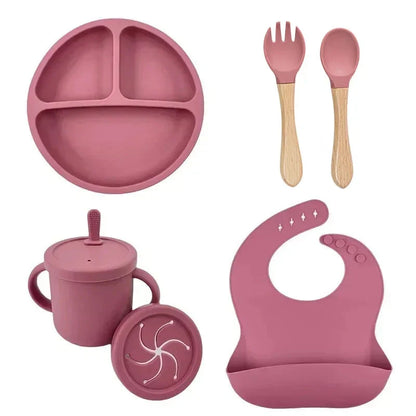 Food Grade Silicone Baby Feeding Dish Set Suction Plate Cup