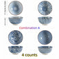 Japanese-Style Blue & White Hand-Painted 4.5-Inch (11.5 cm) Ceramic Rice Bowl Retro Tableware