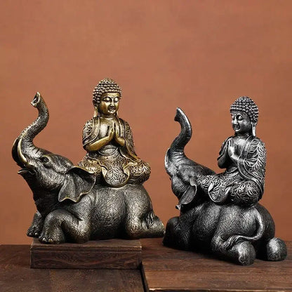 Elephant Buddha Statue Thailand Buda Resin Huddhism Figurines Fengshui Hindu Sitting Buddha Figurine Living Room Home Decor Gift