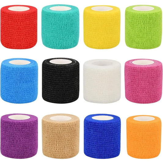 10/12-Pack Colorful Self-Adhesive Elastic Cohesive Bandage Wrap 5 cm x 4.8 m (1.96 in x 189 in) for Knee, Finger, Ankle, Palm & Pet Care