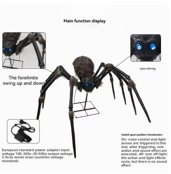6.1 ft Animated Halloween Spider, Light-Up and Motion Activated