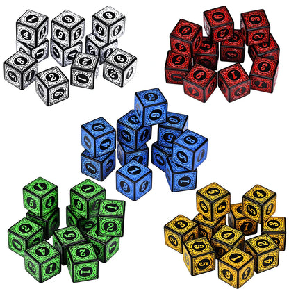 10PCS/Set Acrylic Dice Set D6 Carved Pattern Polyhedron Dice 6-sides Game Dice for RPG Dungeons and Dragons Board Game