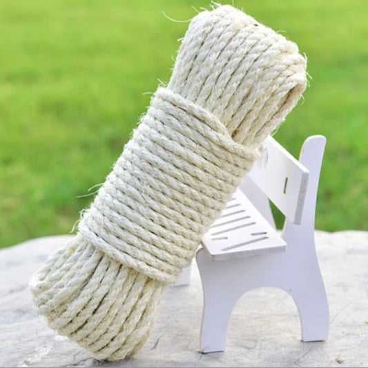 Natural Sisal Rope for Cat Scratching Post – 4mm/6mm x 10/20/50m (0.16/0.24in × 32.8/65.6/164ft) Bleached White for Cat Trees & Sofa Protection