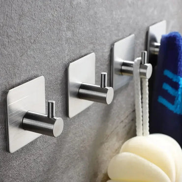 Strong Adhesive Wall Hooks - Nail-Free Stainless Steel Coat, Robe & Towel Hangers, 1/2/4/6/10-Pack (Black)