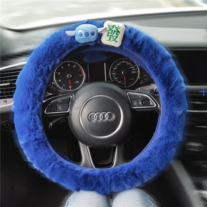 Stitch Plush Steering Wheel Cover – Universal Stretch Winter Warm Car Accessory