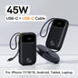 45W Power Bank – 10,000mAh & 20,000mAh Portable Charger with Built-in USB-C + Lightning Cables, USB-A Fast Charge