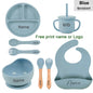 8-Piece Silicone Baby Feeding Set with Suction Plate, Bowl & Straw Cup — Personalized Kids Tableware, BPA-Free