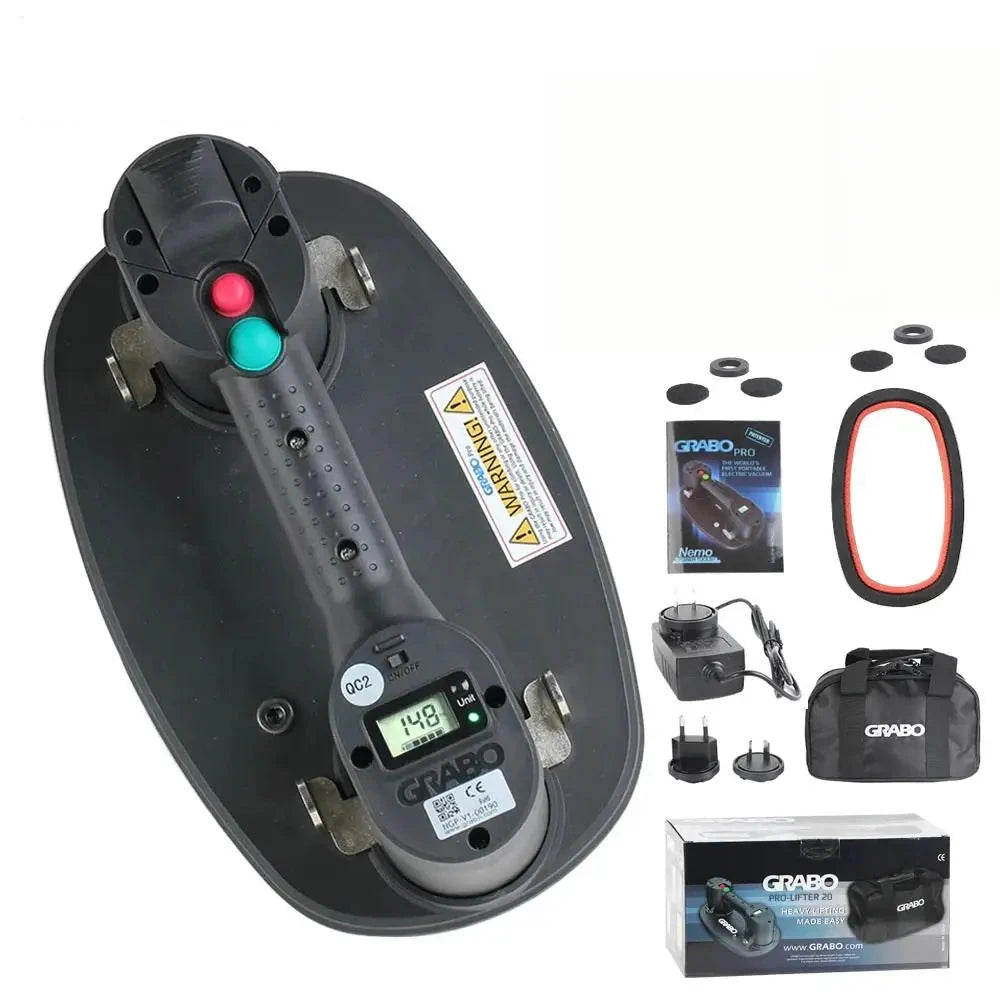 RAIZI GRABO digital claw tool with its accessories including a carrying bag, charger, adapter plugs, and protective covers, displayed on a white background with the RAIZI brand logo.