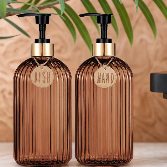 Amber Refillable Dish & Hand Soap Dispenser 500ml (16.9oz) Pump Bottle for Kitchen and Bathroom