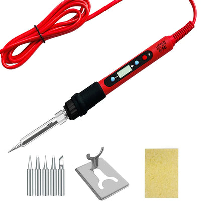 80W Adjustable Temperature Soldering Iron Kit with LCD, Ceramic Heater, Soldering Tips, Tweezers & Solder Wire