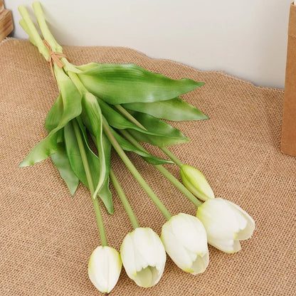 1PCHigh Quality Silicone Real Touch Five-headed Tulip Bouquet Wedding Home Decoration Indoor Artificial Flower Plant Living Room
