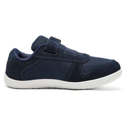 Kids Wide-Toe Barefoot Sneakers — Lightweight Hook & Loop Mesh with Faux Leather Toe
