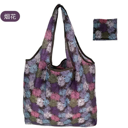 Foldable Reusable Grocery Tote Bag, Lemon Print Eco-Friendly Travel & Beach Pouch