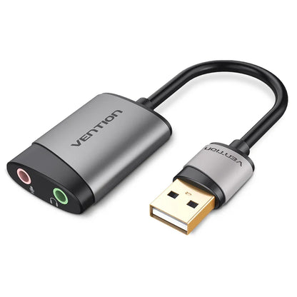 USB External Sound Card 3.5mm Audio Adapter with Microphone — USB-A Headset Adapter for PC, MacBook, Laptop, PS5, Gaming Headset