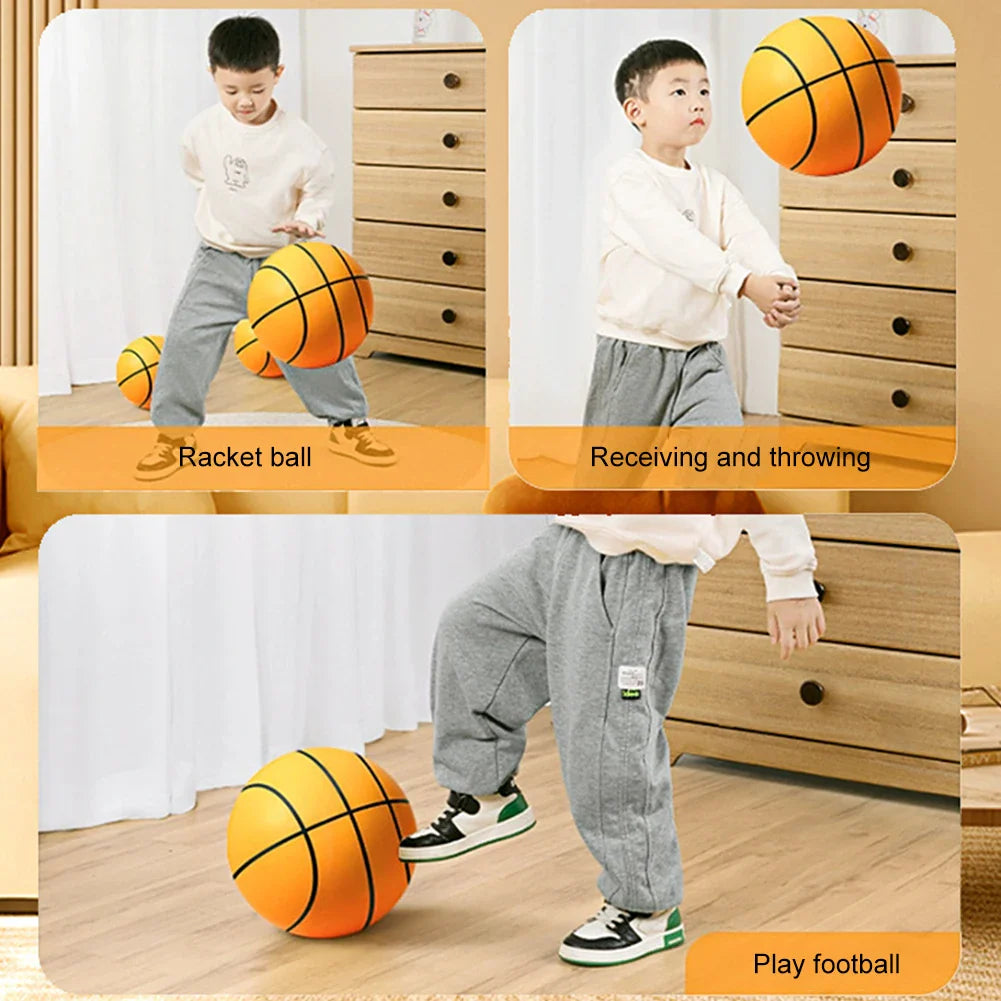Kids Silent Foam Basketball — Indoor Squeezable Bounce Ball, Sizes 3/5/7