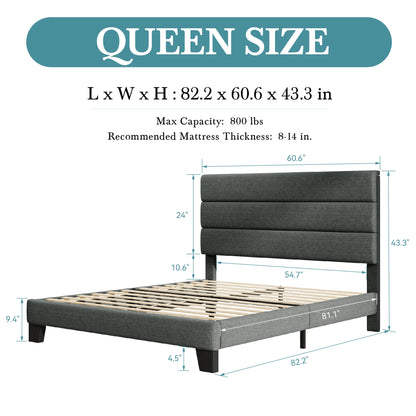 HOOMIC Upholstered Platform Bed Frame with Headboard and Wood Slats