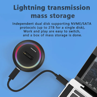 Dual-Protocol M.2 SSD Docking Station USB-C NVMe + SATA (M.2 NGFF) with RGB LED Light