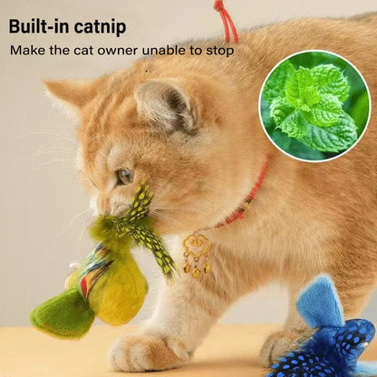 Interactive Feather Bird Cat Toy — Wall-Hanging Sounding Cat Teaser with Catnip