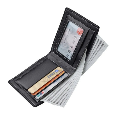 PU Leather Men's Slim Bifold Wallet - Thin Compact Folding Card Holder, Short Wallet (Black, Brown)
