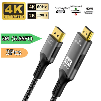FDBRO DisplayPort to HDMI Cable - Uni-Directional, 4K@60Hz, HDR, VRR, Gold-Plated, Nylon Braided, 3.3/6.6/9.8ft, 1-5 Pack