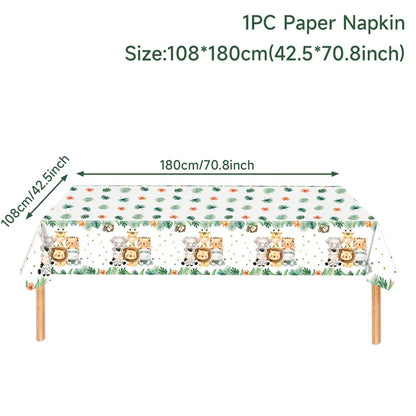 Jungle Animal Tablecloth Birthday Party Decor Palm Leaves Tablecloth Jungle Safari Wild One Kids Birthday Party Decoration