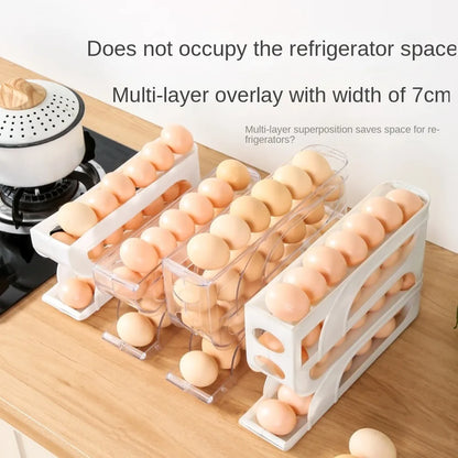 Automatic Egg Roller Rack for Refrigerator – 3- or 4-Layer Space-Saving Egg Organizer (Holds 20/30 Eggs)
