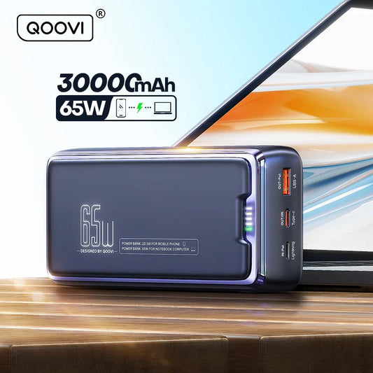 30000mAh 65W PD Power Bank Portable Charger with LED Display - Triple-Port Fast Charge for Laptop & Smartphone