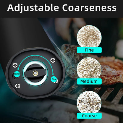 Electric Automatic Salt & Pepper Grinder Set — Battery-Powered Mill with LED Light & Adjustable Coarseness