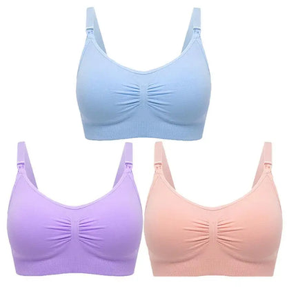 3-Pack Seamless Maternity Nursing Bras – Wireless Breathable Nursing Bra with Removable Pads & Front/Back Closure