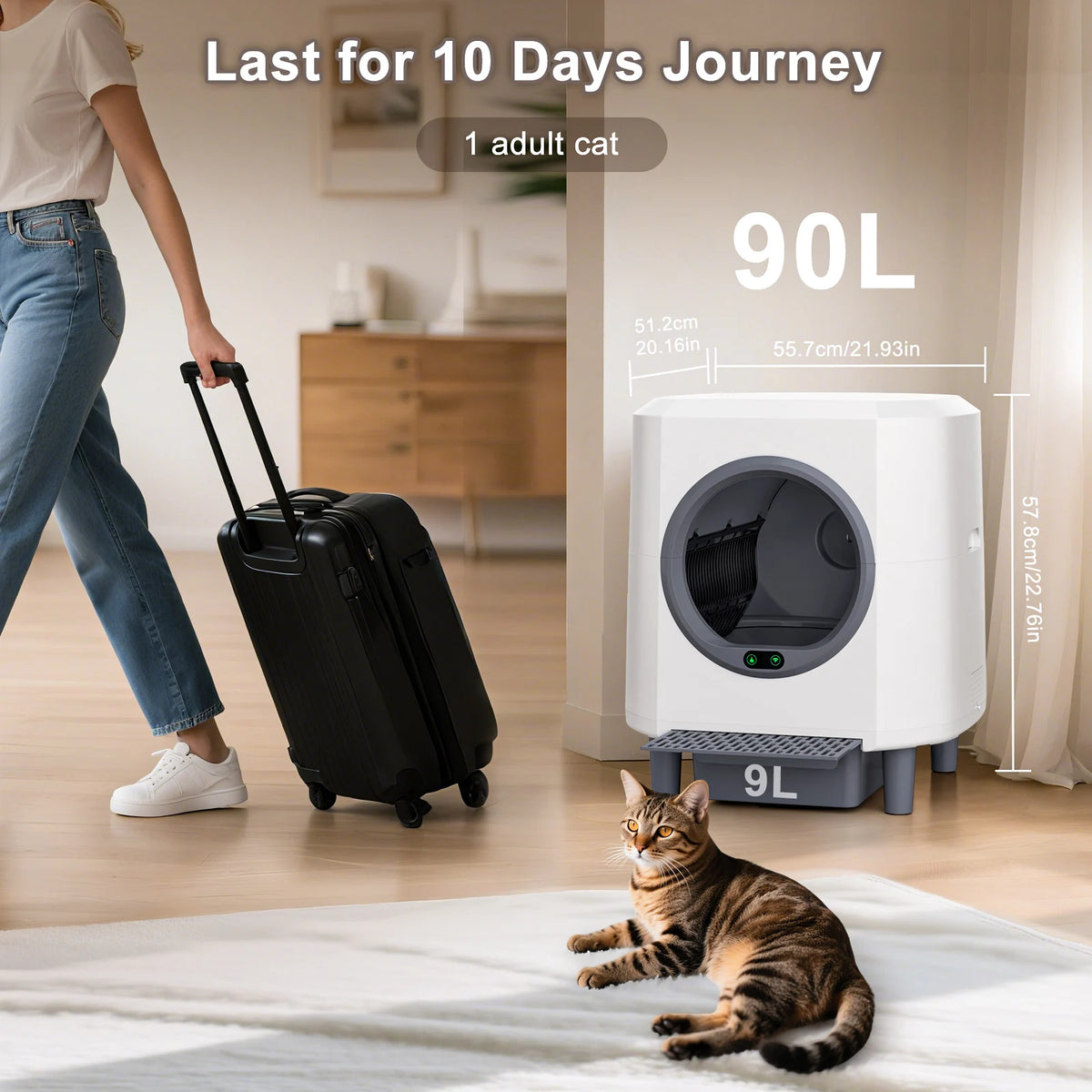 Ellenpent Automatic Self-Cleaning Cat Litter Box - 90L Large Capacity, App Control, Safety Sensor, Includes 3 Rolls of Waste Bags