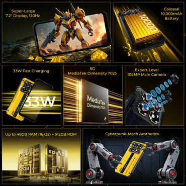 OUKITEL WP60 5G NFC Smartphone 10000mAh 48GB(16+32) +512GB, MTK 7025 Android 15 Rugged Phone, 108MP Camera, 120Hz