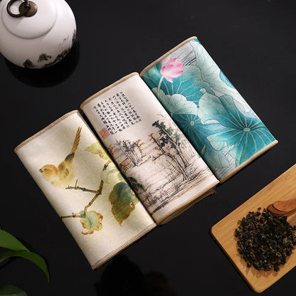 1pc Chinese Painted Thick Tea Towel Super Absorbent Table Mats Suede Professional Rag Tea Mat Napkin High-end Tea Accessories