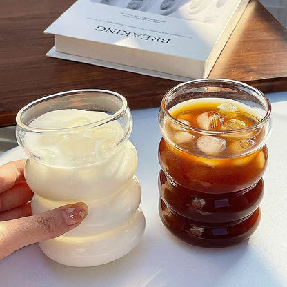 Retro Ribbed Glass Cup – Clear Corrugated Mug for Coffee, Tea & Juice