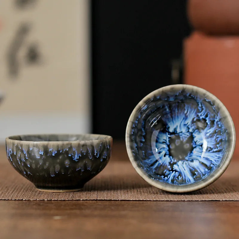 45ml (1.5 fl oz) Ceramic Tasting Teacup – Satin Blue Jianzhan Master Cup for Gongfu Tea