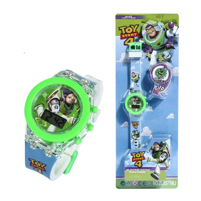 Kids LED Light-Up Digital Watch – 36mm Case, Cartoon Characters, 3BAR Water Resistant, Soft Rubber Strap