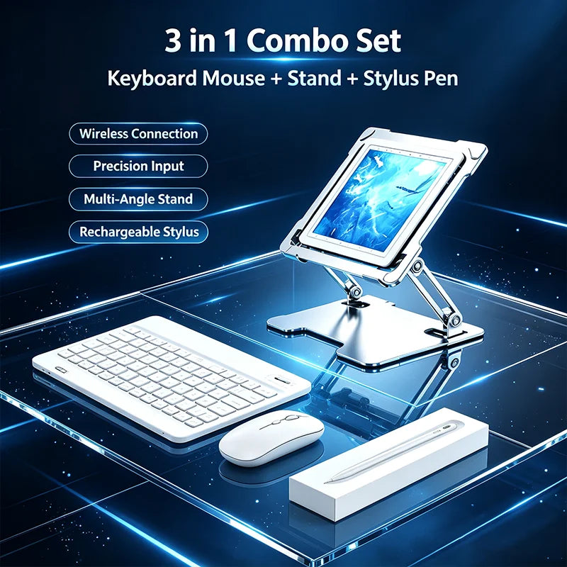 Bluetooth Wireless Keyboard and Mouse Combo Portable Mini Rechargeable for iPad Tablet Mobile Phone Android iOS Windows PC