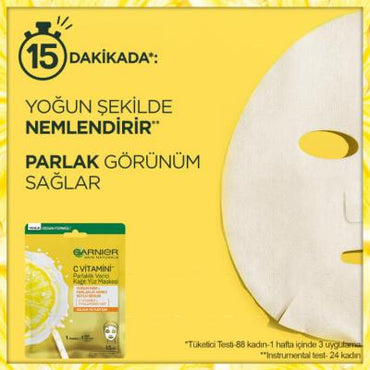 Garnier Vitamin C Brightening Sheet Face Mask for All Skin Types - Nourishing, Hydrating, and Brightening Skincare