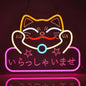 Neon Sign Maneki Neko Welcomes Fortune Cute Beckoning Cat with Welcome Sign for Restaurant Shop Home Bar Decor LED Night Light
