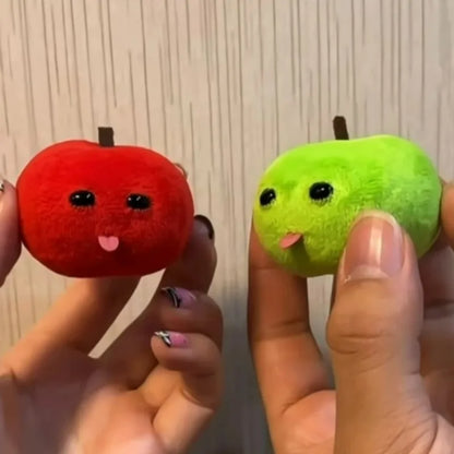 Abstract Tongue Out Apple Funny Plush Doll Keychain Backpack Pendant
