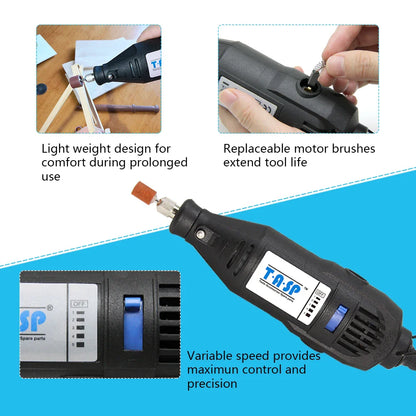 130W Electric Rotary Tool Kit – Variable Speed Mini Drill Engraver with 175-Piece Accessory Set