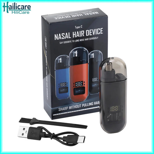 Portable USB-C Rechargeable Nose & Ear Hair Trimmer, 360° Safety Blade, Detachable Washable Head
