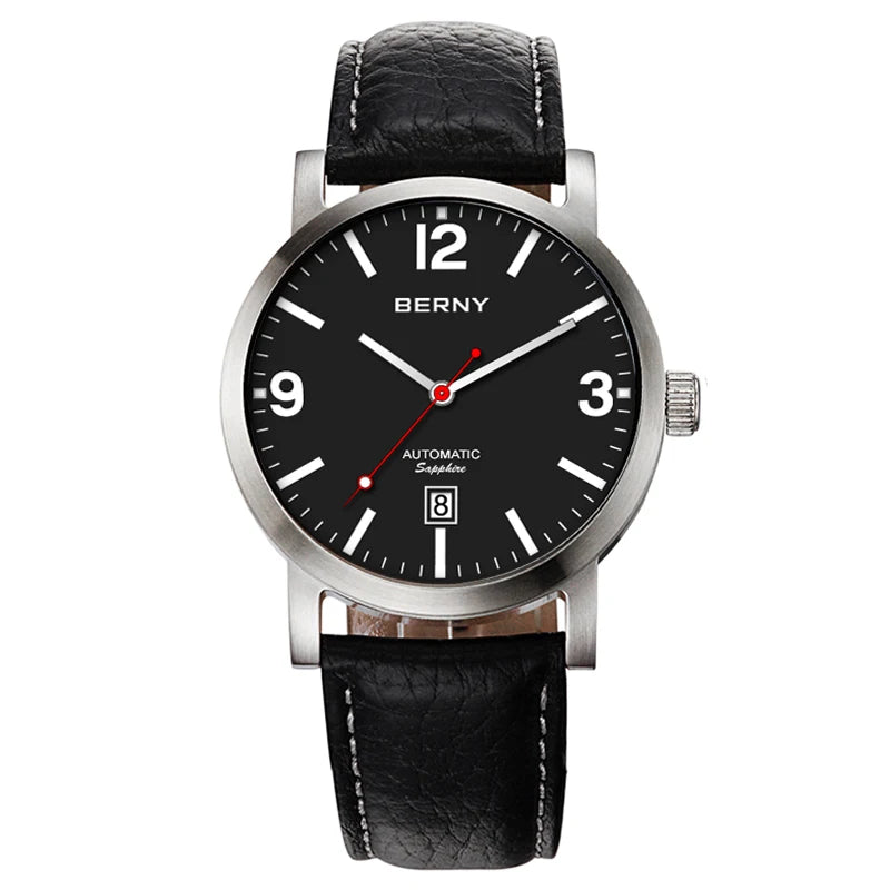 BERNY AM038M Automatic Watch with Leather Strap and Calendar