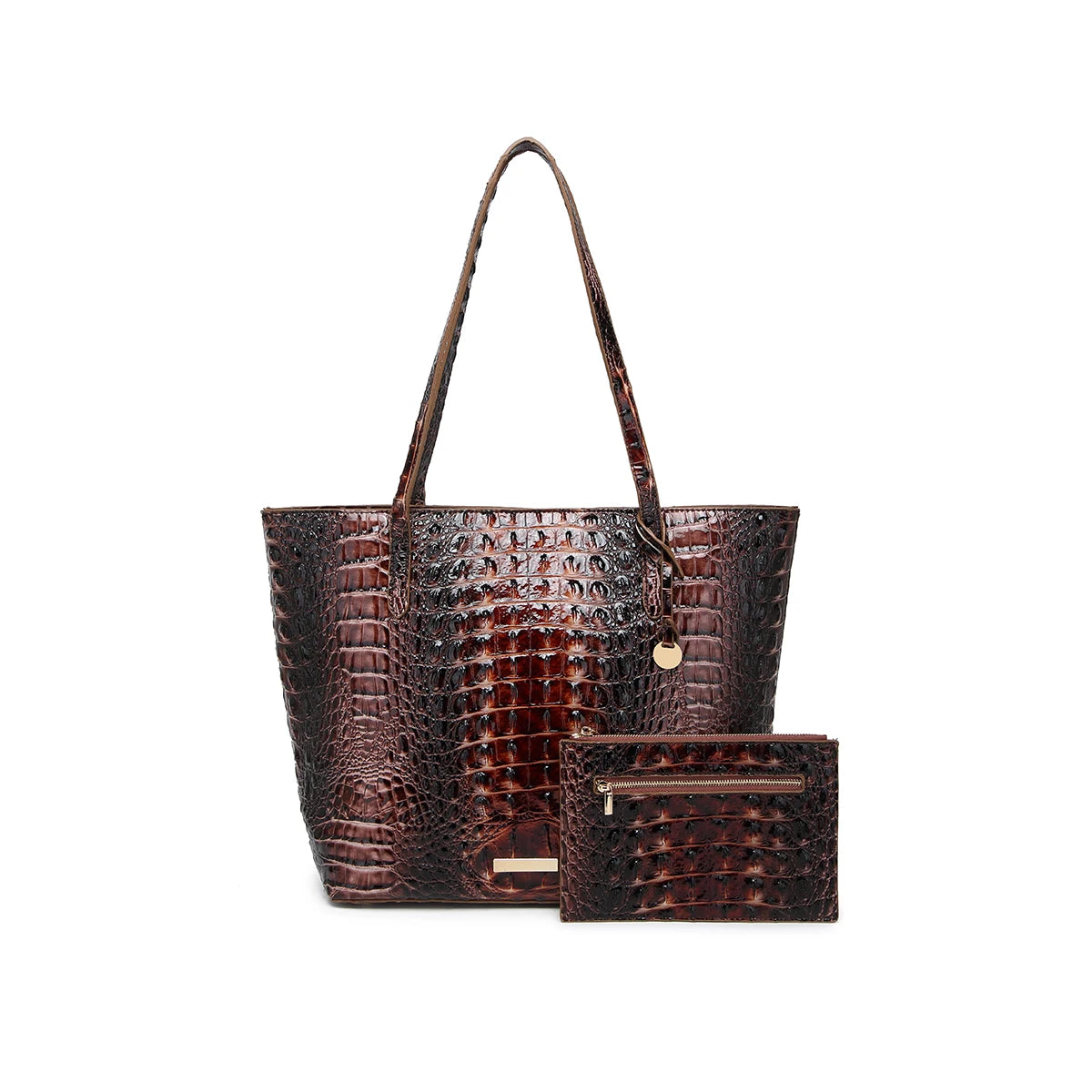 Crocodile-Embossed PU Leather Tote Bag Set – Spacious Bucket Shoulder Handbag with Detachable Zipper Pouch for Women, 14 Colors