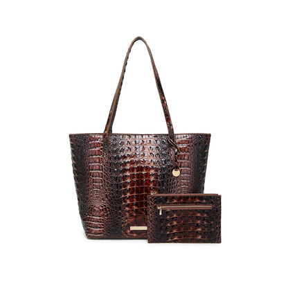 Crocodile-Embossed PU Leather Tote Bag Set – Spacious Bucket Shoulder Handbag with Detachable Zipper Pouch for Women, 14 Colors