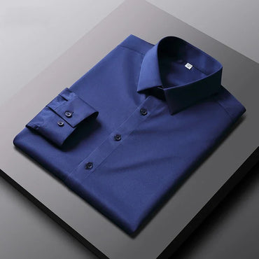 Men's Smart Casual Long Sleeve Button-Down Shirt, Knit Broadcloth Solid