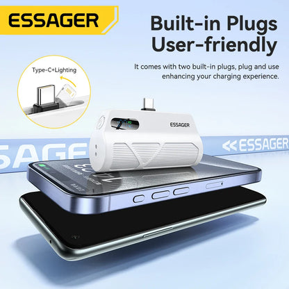 Mini Capsule Power Bank 5000mAh PD 20W USB-C & Lightning Plug Portable External Battery