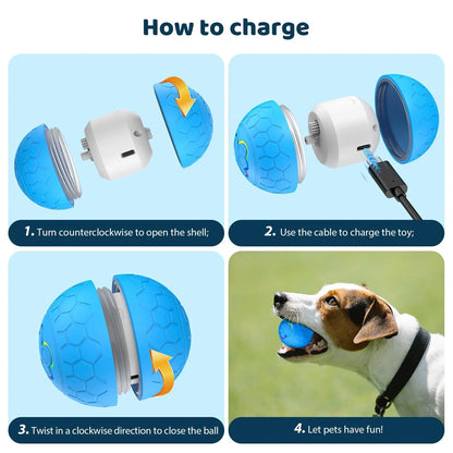 Interactive USB Rechargeable Dog & Cat Toy Ball, Automatic Bouncing Rolling LED Light, IP65 Waterproof