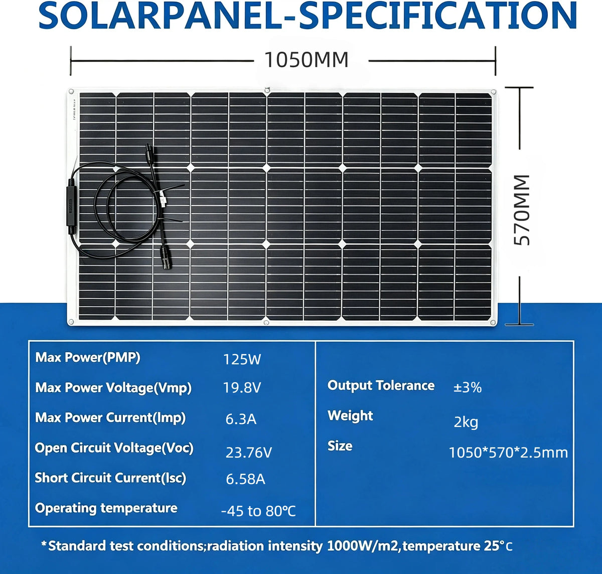 JINGYANGPV Flexible Monocrystalline Solar Panel, 125W
