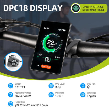Varstrom UART E-Bike Display - EKD01 Bluetooth / SW2-M58 Color / DZ40 Mini / Bafang DPC18 - Bafang BBS/Hub Compatible, IP67-IP68, 12V-60V, 1-Year Warranty