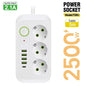 EU Power Strip 8 Outlets, 4 USB Fast Charging Ports, Overload Protection Extension Cord — 2m / 5m